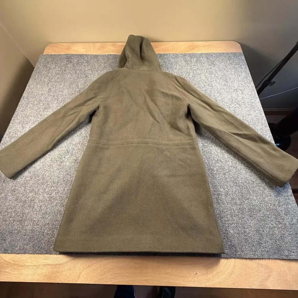 J.Crew Women's Olive Green Wool Hooded‎ Pea Coat Size 8 #H